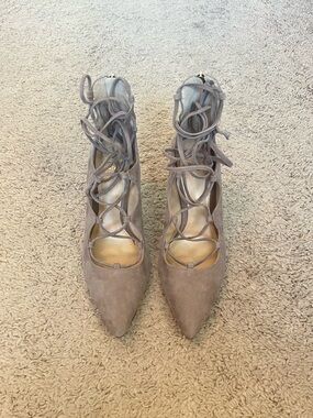 Vince Camuto Taupe Lace-Up Pointed Toe Heels